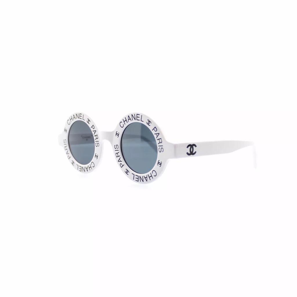 Chanel Vintage White Round Sunglasses New From 1993